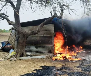 शेतकऱ्याच्या गोठ्याला आग अंदाजे चार लाखाचे नुकसान आल्फर येथील घटना
